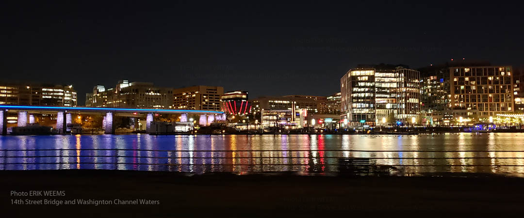 The 14th Street Bridge and the Washington Channel at night