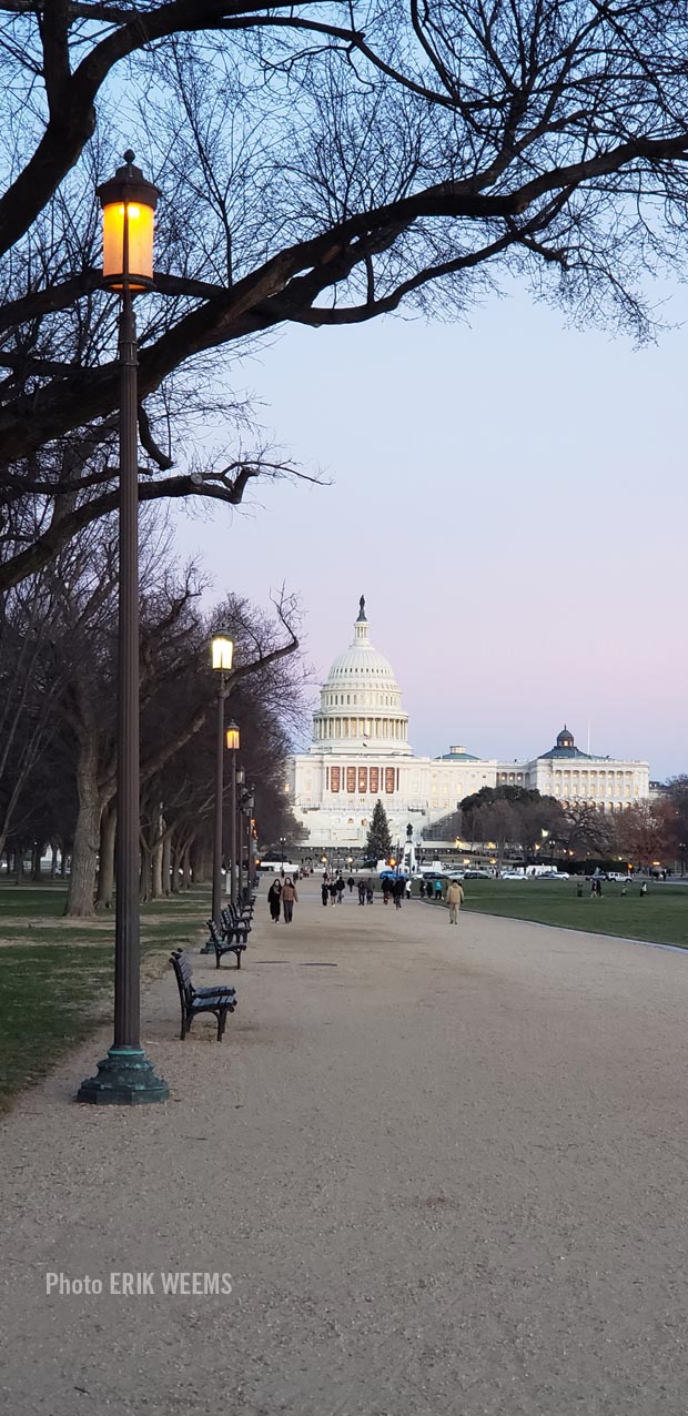 Click image to enlarge photo of light sunset colors on Capitol Dome on the National Mall Light sunset colors on Capitol Dome on the National Mall