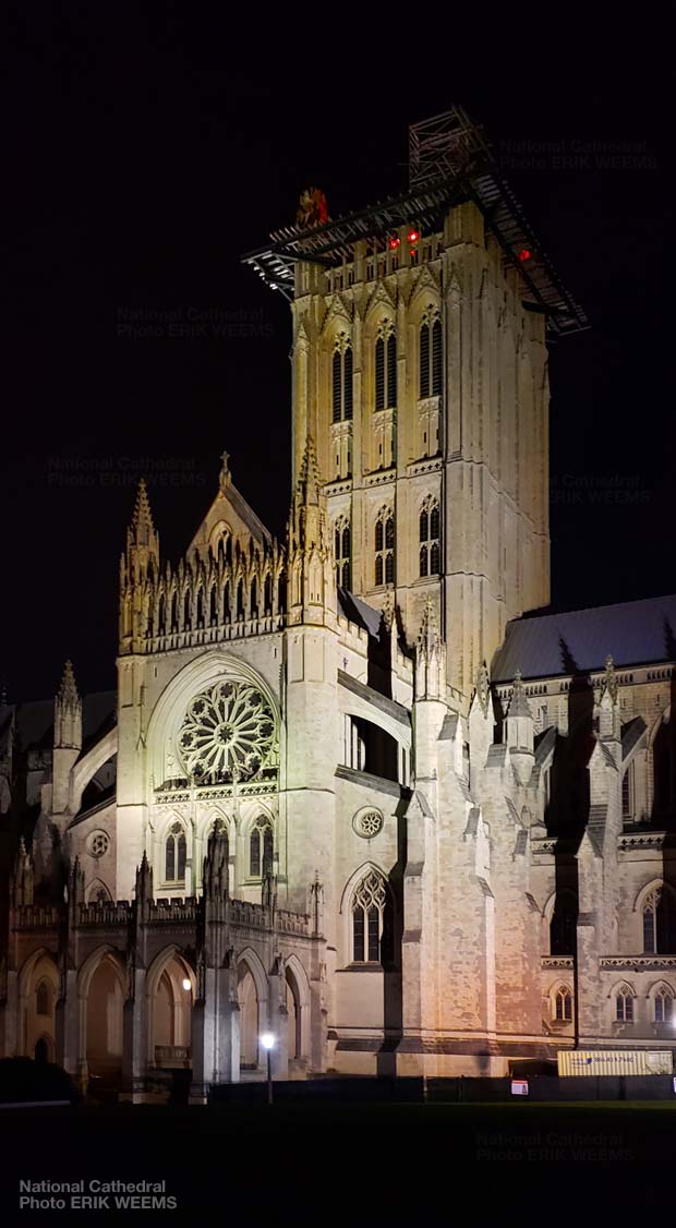 Click to enlarge - the National Cathedral main tower at night National Cathedral at Night