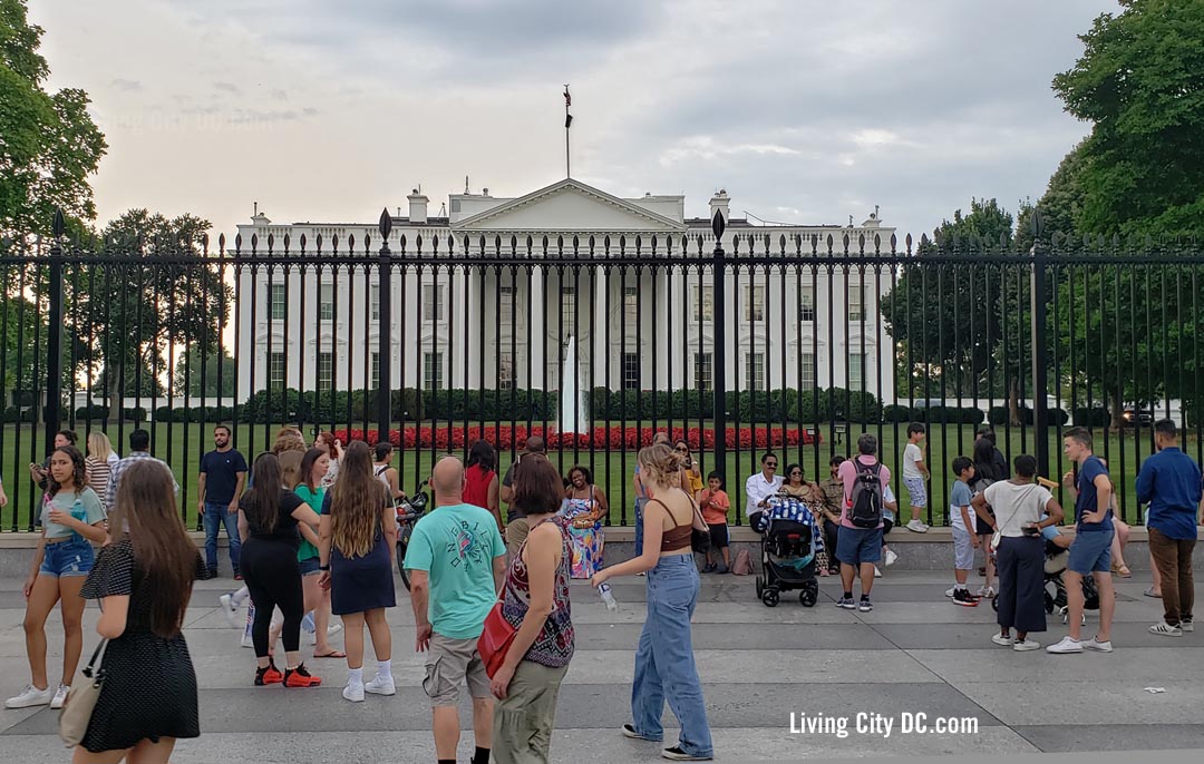 Tourists out in front of the White House