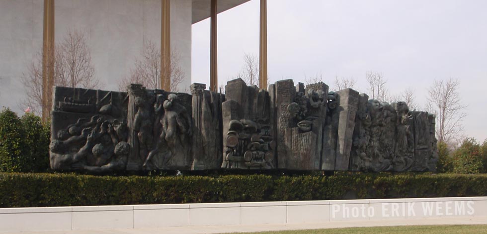 Statue in relief at Kennedy Center Washington DC
